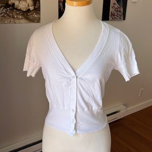 Velvet White Short Sleeve V-Neck Button-Up 100% Cotton Blouse
